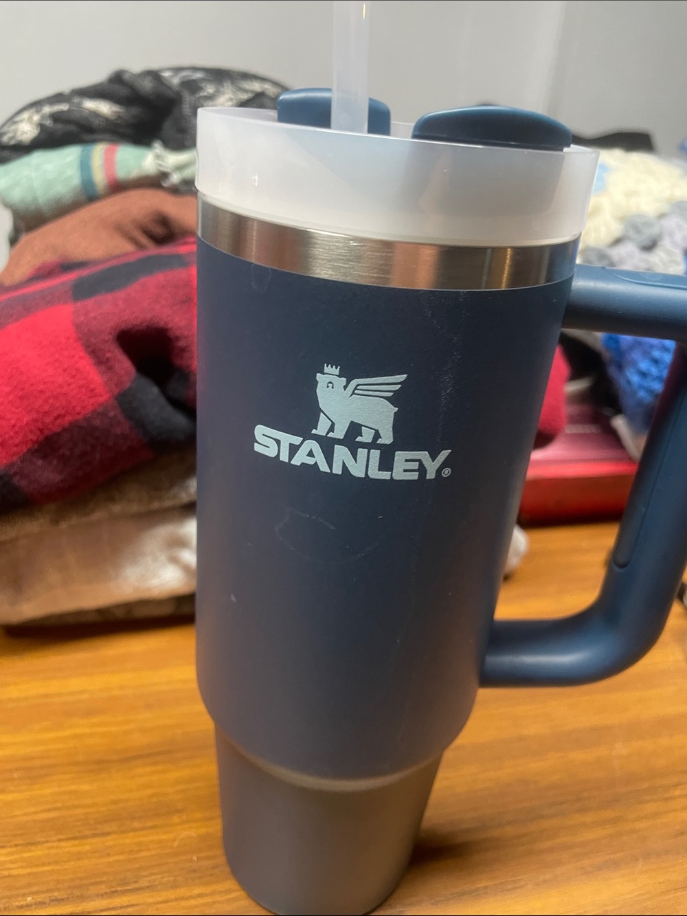 Stanley Navy Blue Travel Mug with Handle and Straw